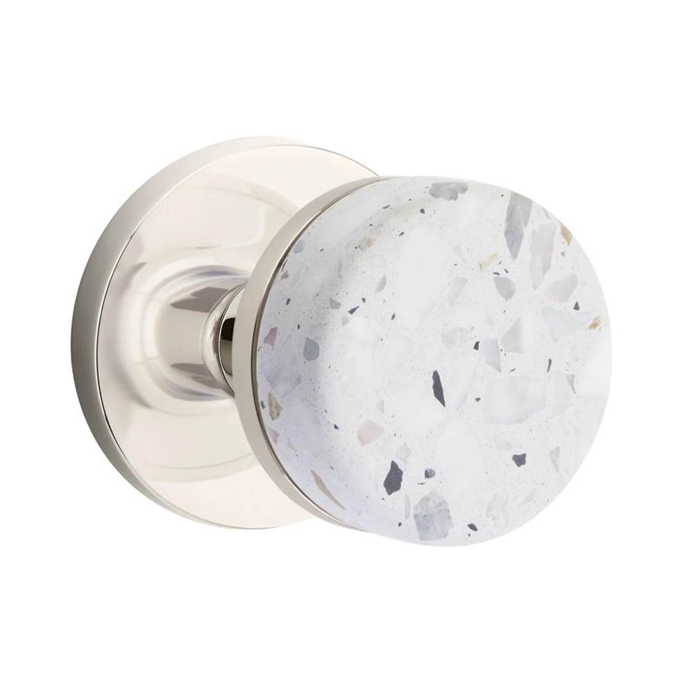 Emtek - Concealed Fastener, Select Passage, Disk Rosette US14, Conical Stem US15, Light Terrazzo Knob - Polished Nickel,Satin Nickel