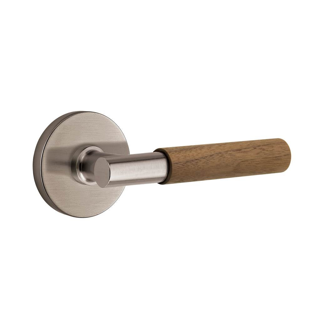 Emtek - Select Passage, Disk Rosette US15A, T-Bar Stem US15A, Dark Walnut Handle, RH - Pewter