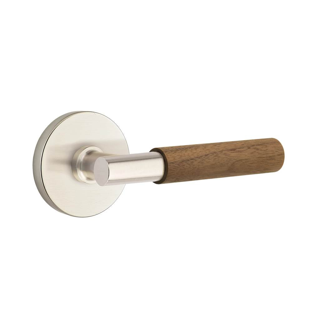 Emtek - Select Passage, Disk Rosette US15, T-Bar Stem US15, Dark Walnut Handle, RH - Satin Nickel