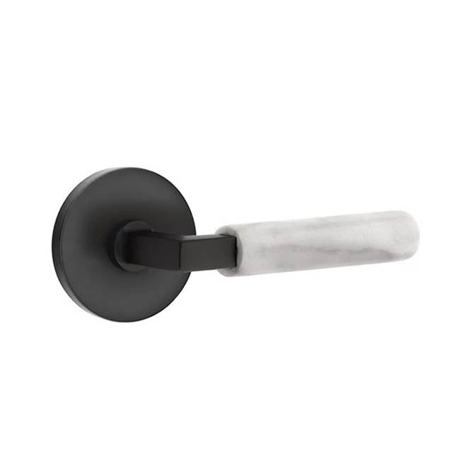 Emtek - Privacy, Disc Rosette US19, L-Square Stem US19, White Marble Handle, RH - Flat Black