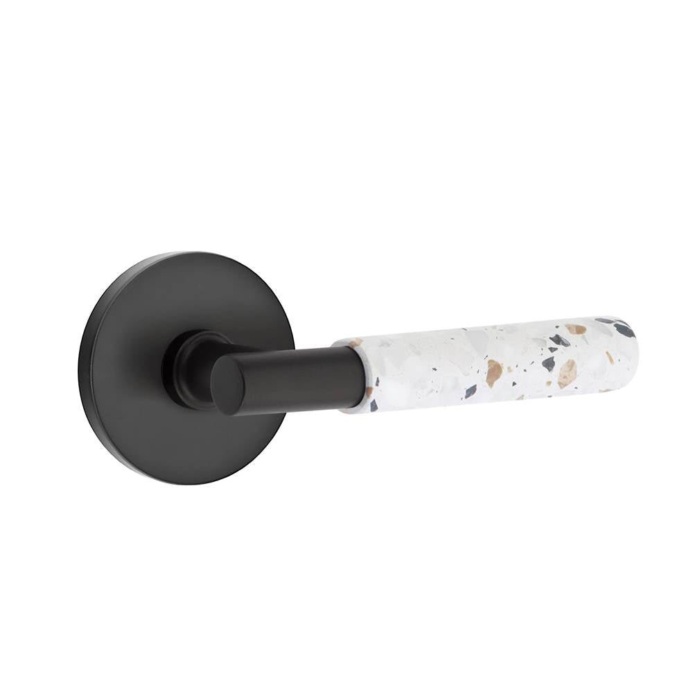 Emtek - Select Passage, Disk Rosette US19, T-Bar Stem US19, Light Terrazzo Handle, LH - Flat Black