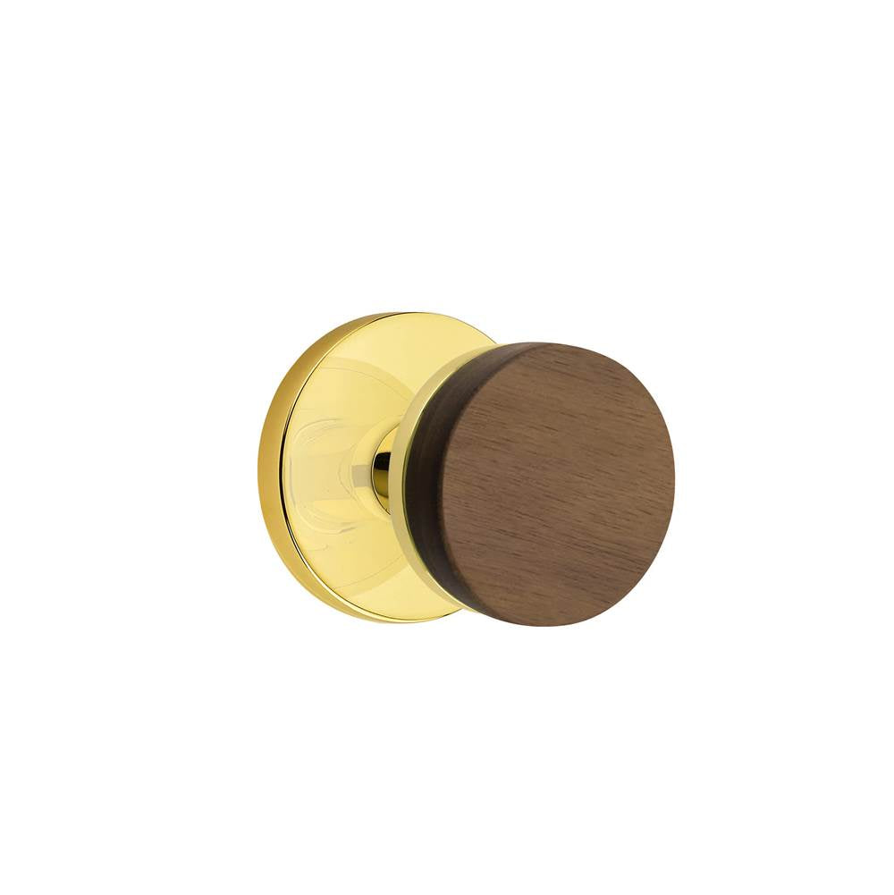 Emtek - Select Passage, Disk Rosette US3NL, Conical Stem US3NL, Dark Walnut Knob - Unlacquered Brass