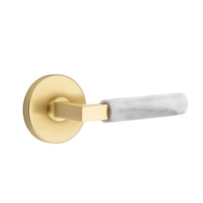 Emtek - Concealed Fastener, Privacy, Disc Rosette US4, L-Square Stem US4, White Marble Handle - Satin Brass