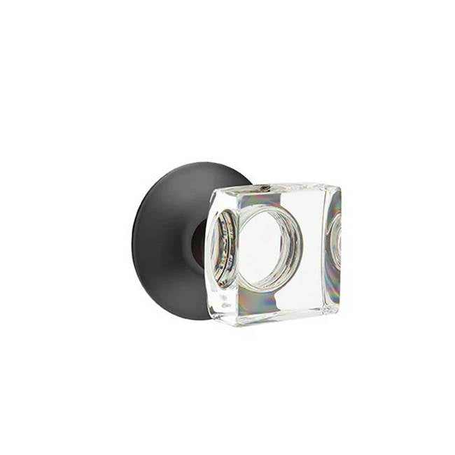 Emtek - Concealed, Passage, Modern Rosette, Modern Square Crystal Knob, US19 - Flat Black