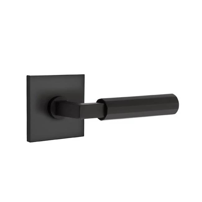 Emtek - Privacy, Square Rosette US19, L-Square Stem US19, Faceted Handle US19 RH - Flat Black