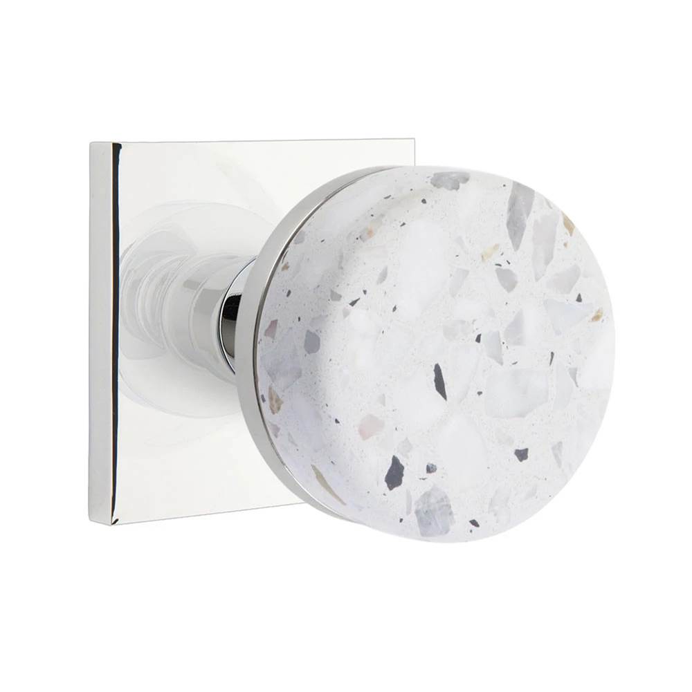 Emtek - Concealed Fastener, Select Privacy, Square Rosette US26, Conical Stem US26, Light Terrazzo Knob - Polished Chrome