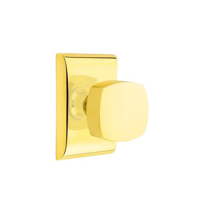 Emtek - Concealed Fastener, Privacy, Neos Rosette, Freestone Square Knob, US3NL - Unlacquered Brass