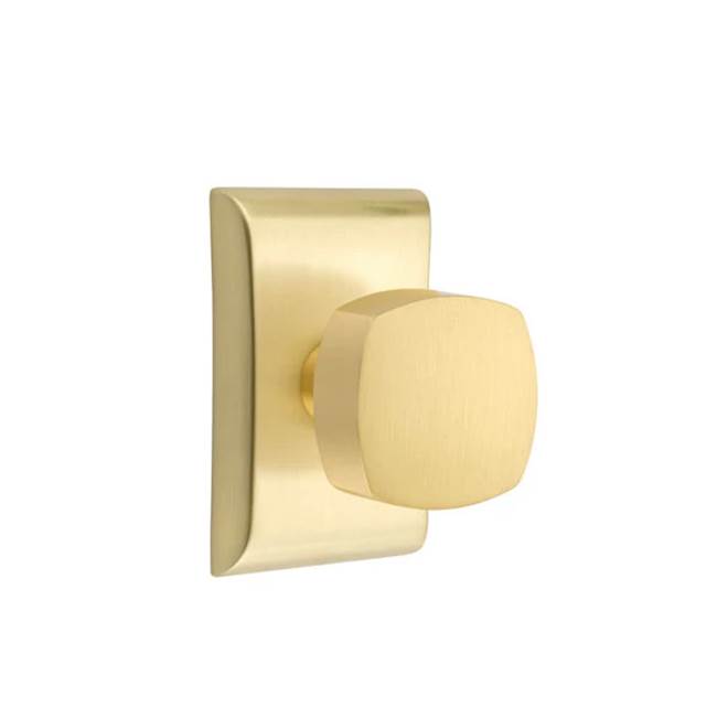 Emtek - Concealed Fastener, Privacy, Neos Rosette, Freestone Square Knob, US4 - Satin Brass
