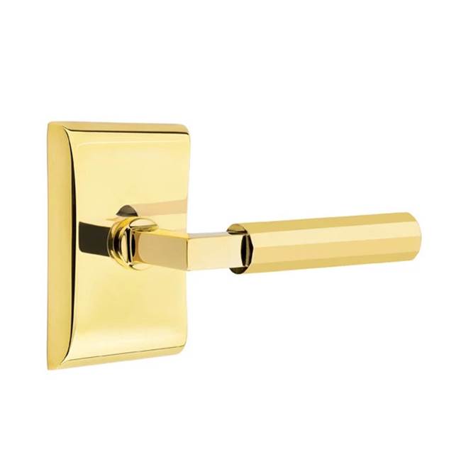 Emtek - Privacy, Neos Rosette US3NL, L-Square Stem US3NL, Faceted Handle US3NL RH - Unlacquered Brass