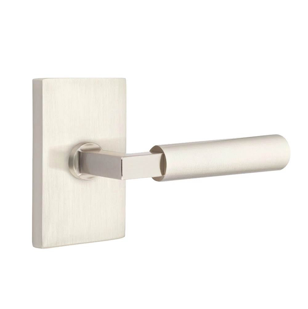 Emtek - Select Privacy, Modern Rectangular Rosette US15, L-Square Stem US15, Smooth Handle US15 RH - Satin Nickel
