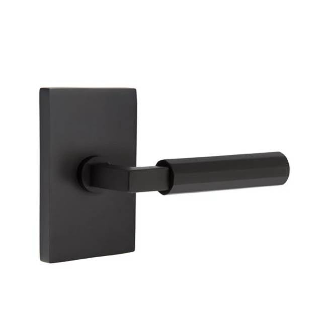 Emtek - Passage, Modern Rectangular Rosette US19, L-Square Stem US19, Faceted Handle US19 RH - Flat Black