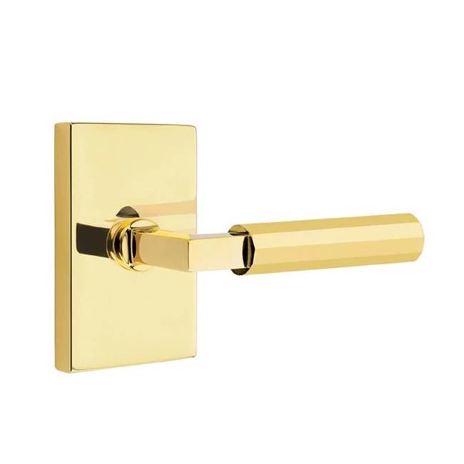 Emtek - Passage, Modern Rectangular Rosette US3NL, L-Square Stem US3NL, Faceted Handle US3NL RH - Unlacquered Brass