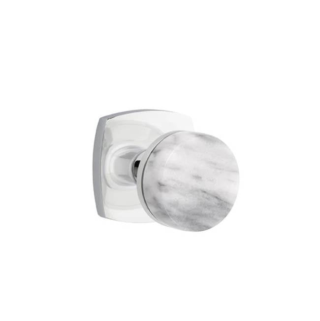 Emtek - Concealed Fastener Privacy, Urban Modern Rosette US26, Conical Stem US26, White Marble Knob - Polished Chrome