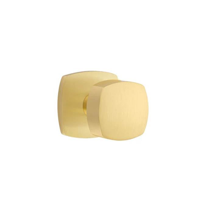 Emtek - Concealed Fastener Privacy, Urban Modern Rosette, Freestone Square Knob, US4 - Satin Brass