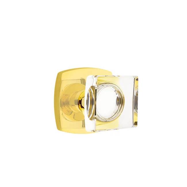 Emtek - Concealed Fastener Privacy, Urban Modern Rosette, Modern Square Crystal Knob, US3NL - Unlacquered Brass