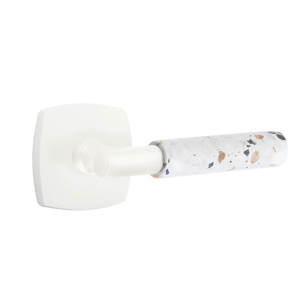 Emtek - Select Passage, Urban Modern Rosette Matte White, T-Bar Stem Matte White, Light Terrazzo Handle, RH - Matte White