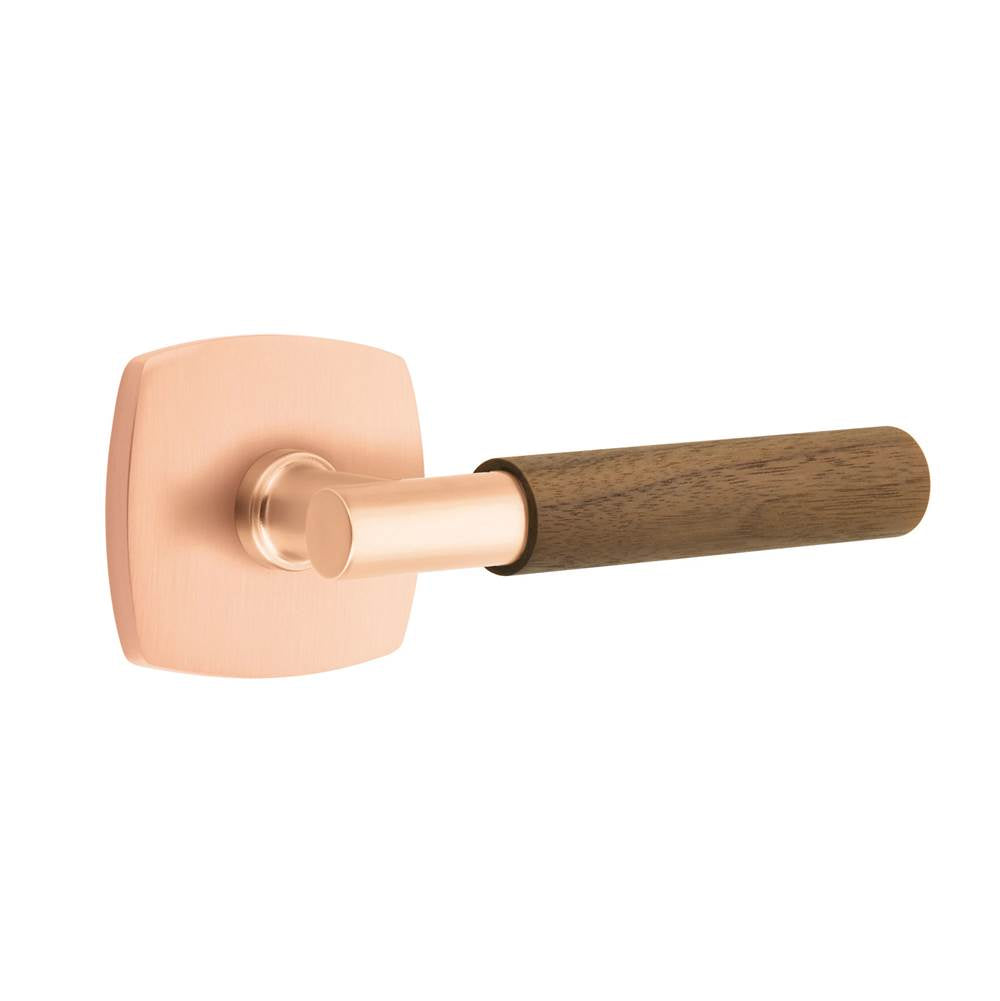 Emtek - Select Privacy, Urban Modern Rosette Satin Rose Gold, T-Bar Stem Satin Rose Gold, Dark Walnut Handle, LH - Satin Rose Gold