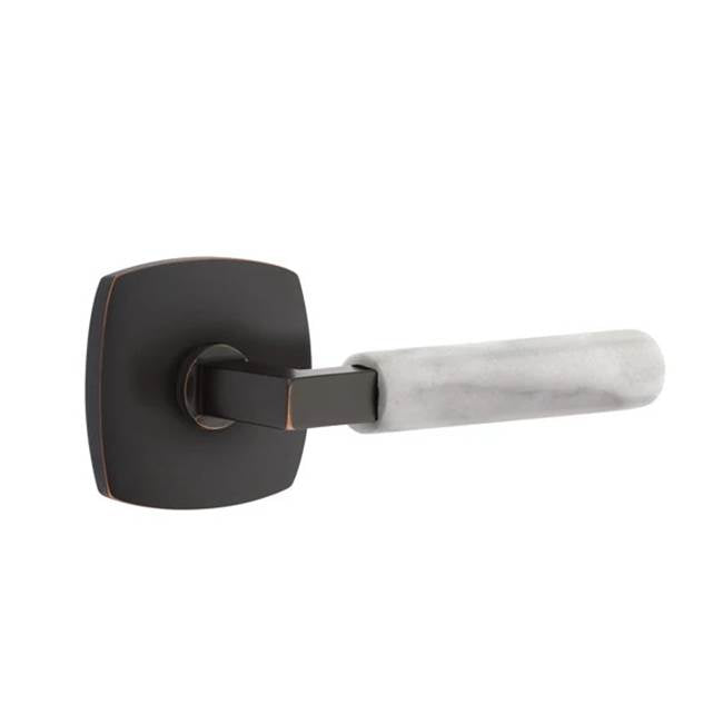 Emtek - Passage, Urban Modern Rosette US10B, L-Square Stem US10B, White Marble Handle, LH - Oil Rubbed Bronze