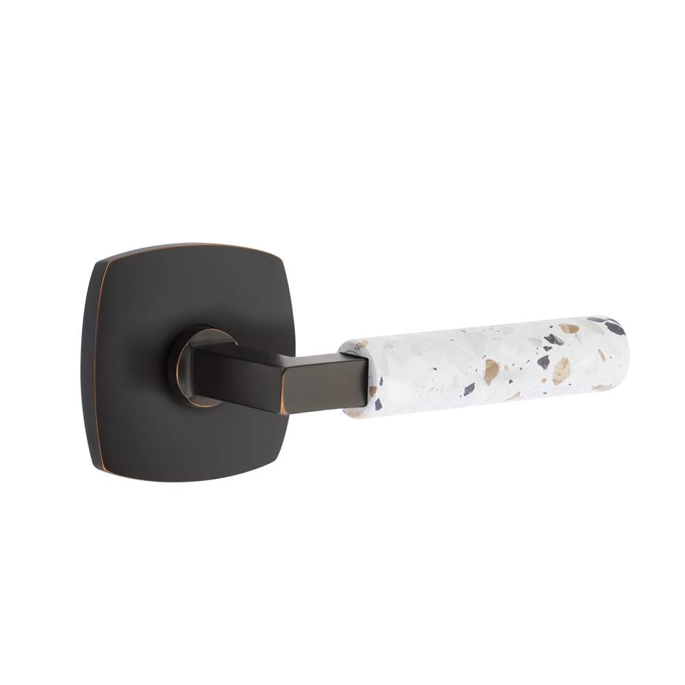 Emtek - Select Passage, Urban Modern Rosette US10B, L-Square Stem US10B, Light Terrazzo Handle, LH - Oil Rubbed Bronze