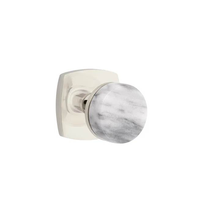 Emtek - Passage, Urban Modern Rosette US14, Conical Stem US14, White Marble Knob - Polished Nickel