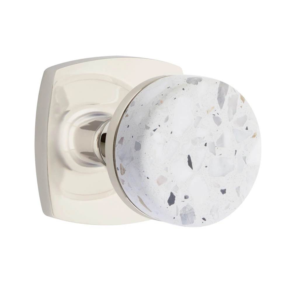 Emtek - Concealed Fastener, Select Passage, Urban Modern Rosette US14, Conical Stem US14, Light Terrazzo Knob - Polished Nickel