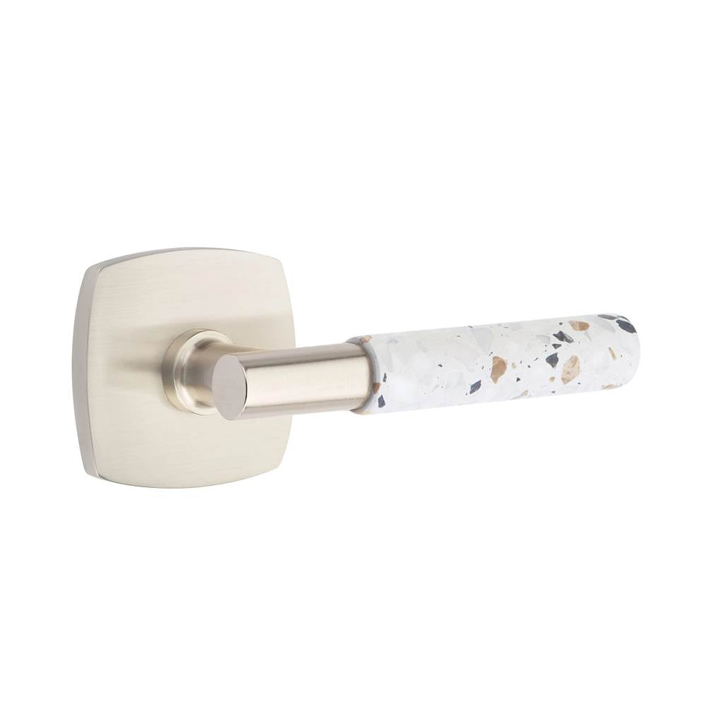 Emtek - Select Privacy, Urban Modern Rosette US15, T-Bar Stem US15, Light Terrazzo Handle, RH - Satin Nickel