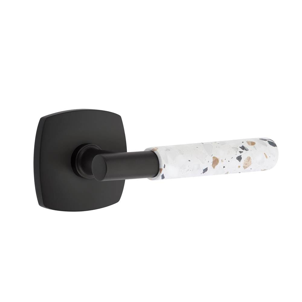 Emtek - Select Privacy, Urban Modern Rosette US19, T-Bar Stem US19, Light Terrazzo Handle, RH - Flat Black