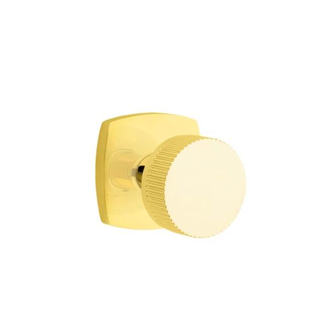Emtek - Passage, Urban Modern Rosette US3NL, Conical Stem US3NL, Straight Knurled Knob US3NL - Unlacquered Brass