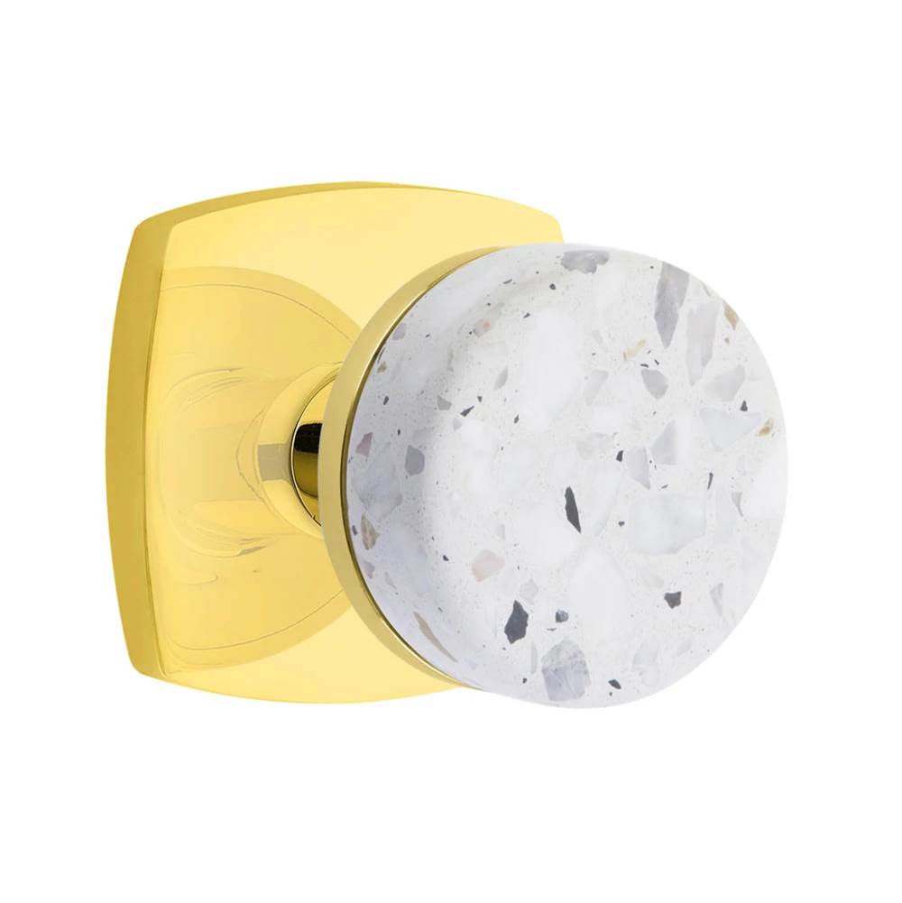 Emtek - Select Passage, Urban Modern Rosette US3NL, Conical Stem US3NL, Light Terrazzo Knob - Unlacquered Brass