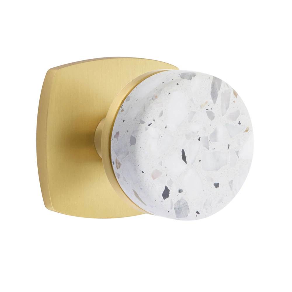 Emtek - Concealed Fastener, Select Passage, Urban Modern Rosette US4, Conical Stem US4, Light Terrazzo Knob - Satin Brass