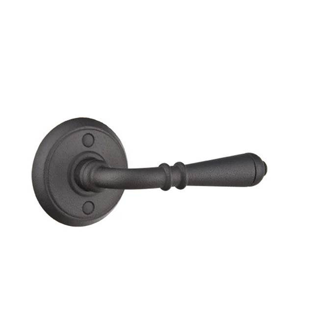 Emtek - Privacy, Wrought Steel No.2 Rosette, Normandy Lever, LH, FBS - Flat Black Steel