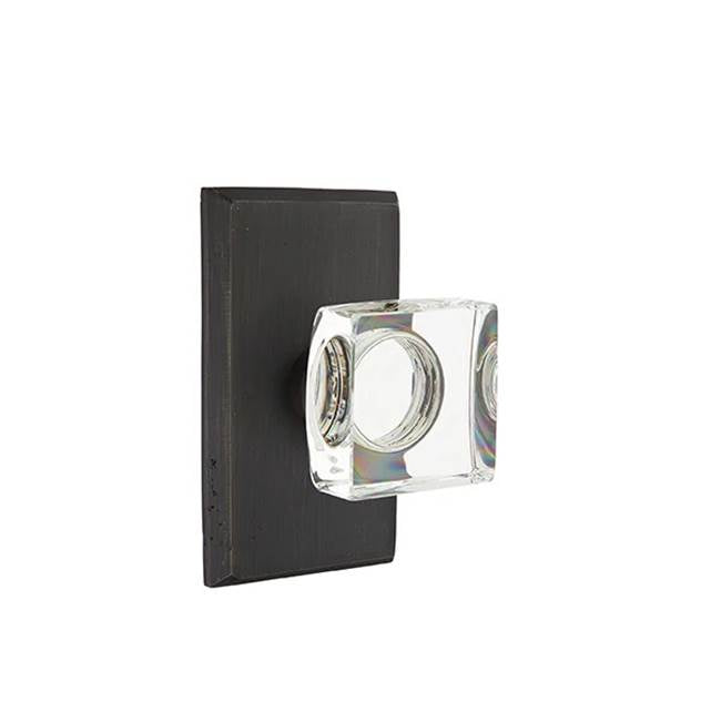 Emtek - Privacy, No.3 Rosette, Modern Square Crystal Knob, MB - Medium Bronze Patina
