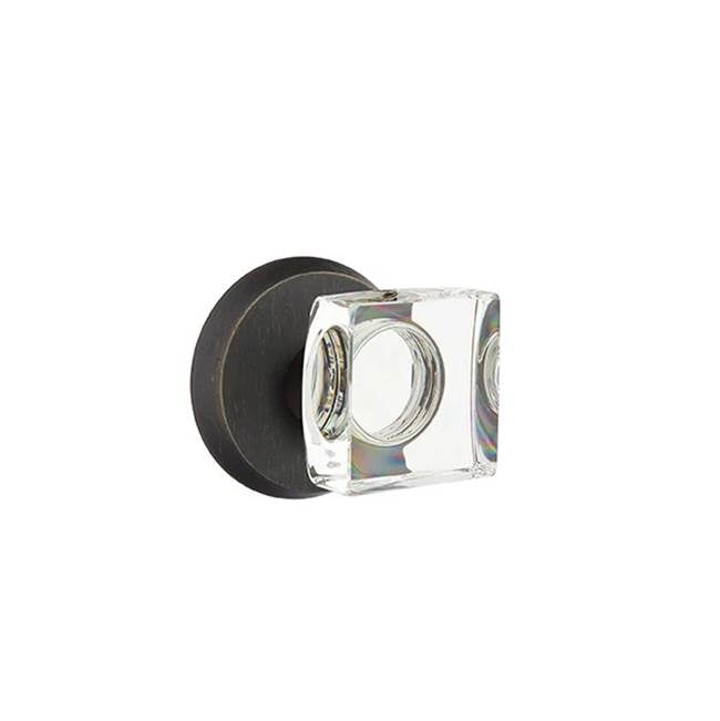 Emtek - Privacy, No.2 Rosette, Modern Square Crystal Knob, MB - Medium Bronze Patina