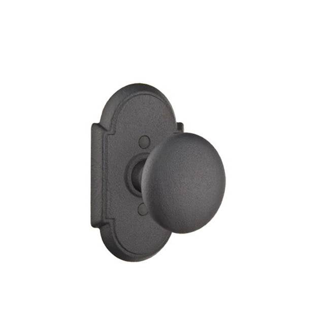 Emtek - Privacy, Wrought Steel No.1 Rosette, Jamestown Knob, FBS - Flat Black Steel