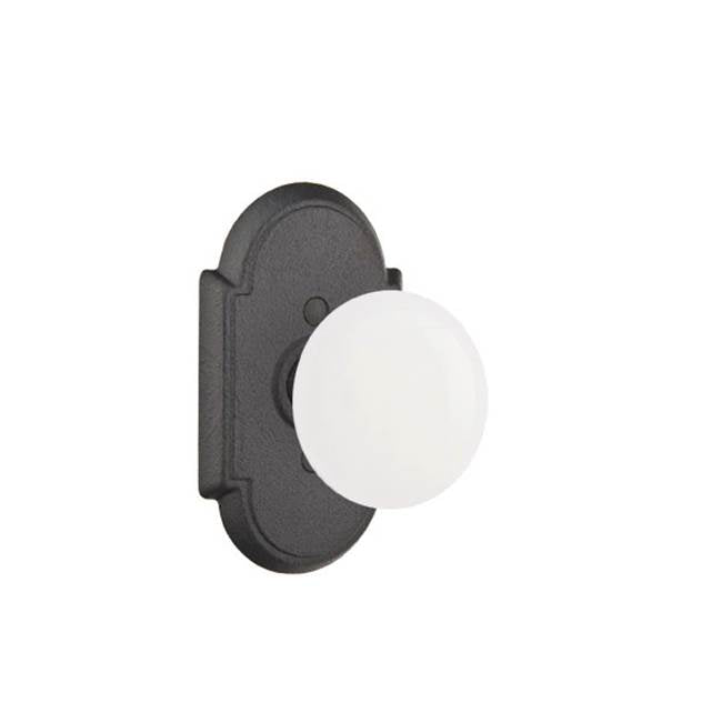 Emtek - Privacy, Wrought Steel No.1 Rosette, Madison Ivory Knob, FBS - Flat Black Steel