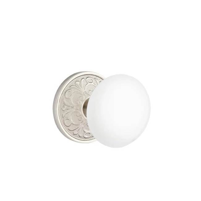 Emtek - Concealed, Passage, Lancaster Rosette, Ice White Knob, US15 - Satin Nickel