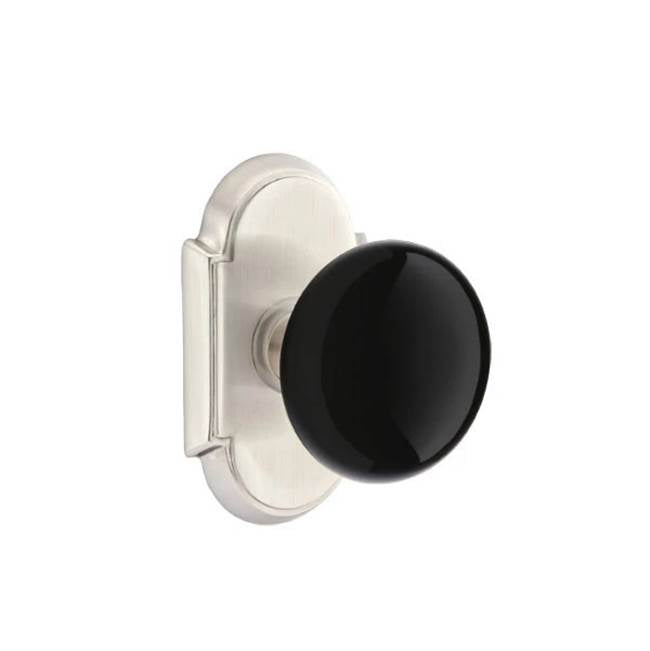 Emtek - Concealed, Passage, No.8 Rosette, Ebony Knob, US15 - Satin Nickel