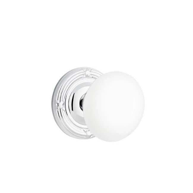 Emtek - Concealed, Privacy, Ribbon and Reed Rosette, Ice White Knob, US26 - Polished Chrome