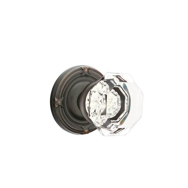 Emtek - Concealed, Privacy, Ribbon and Reed Rosette, Old Town Clear Knob, US10B - Oil Rubbed Bronze