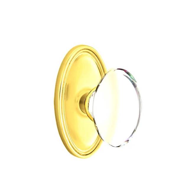 Emtek - Privacy, Oval Rosette, Hampton Crystal Knob, US3NL - Unlacquered Brass