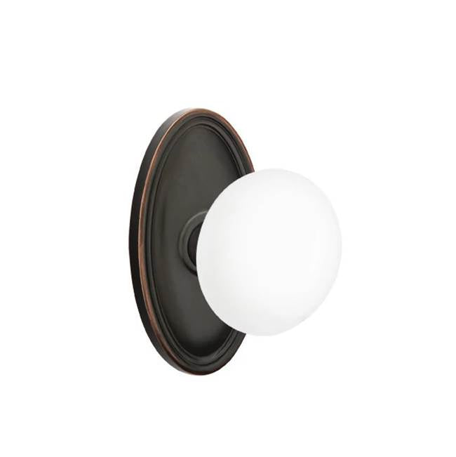 Emtek - Concealed, Passage, Oval Rosette, Ice White Knob, US10B - Oil Rubbed Bronze