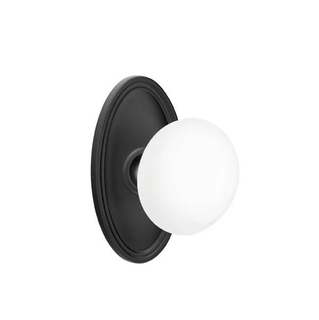 Emtek - Passage, Oval Rosette, Ice White Knob, US19 - Flat Black