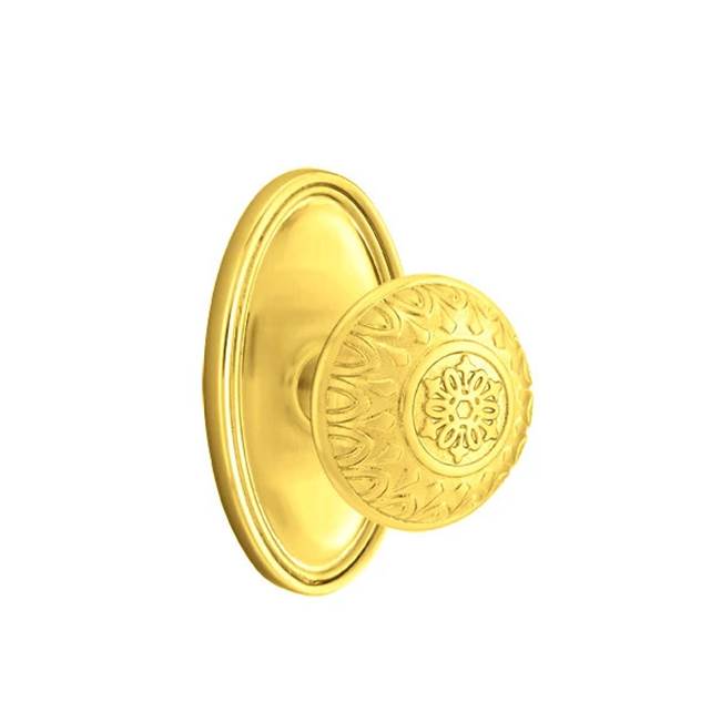 Emtek - Concealed Fastener, Passage, Oval Rosette, Lancaster Knob, US3NL - Unlacquered Brass
