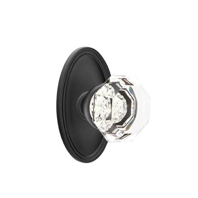 Emtek - Concealed, Privacy, Oval Rosette, Old Town Clear Knob, US19 - Flat Black