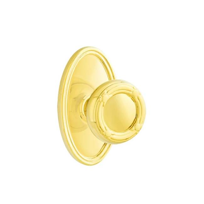 Emtek - Privacy, Oval Rosette, Ribbon and Reed Knob, US3NL - Unlacquered Brass