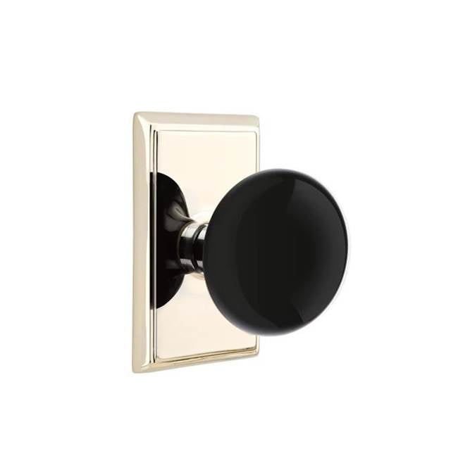 Emtek - Concealed Fastener Privacy, Rectangular Rosette, Ebony Porcelain Knob, US14 - Polished Nickel