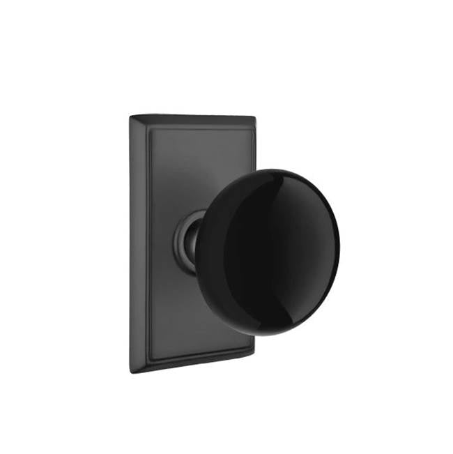 Emtek - Concealed, Privacy, Rectangular Rosette, Ebony Knob, US19 - Flat Black