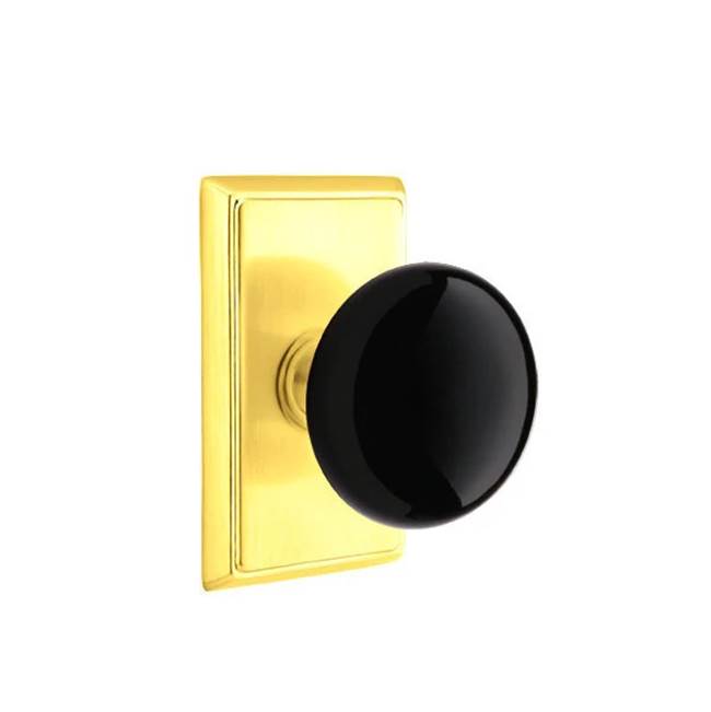 Emtek - Concealed, Privacy, Rectangular Rosette, Ebony Knob, US3 Lifetime - Polished Brass