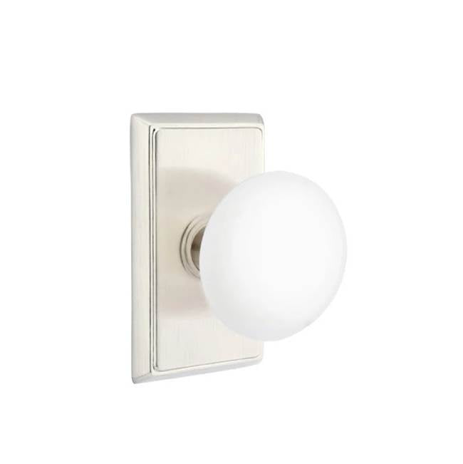 Emtek - Concealed, Passage, Rectangular Rosette, Ice White Knob, US15 - Satin Nickel