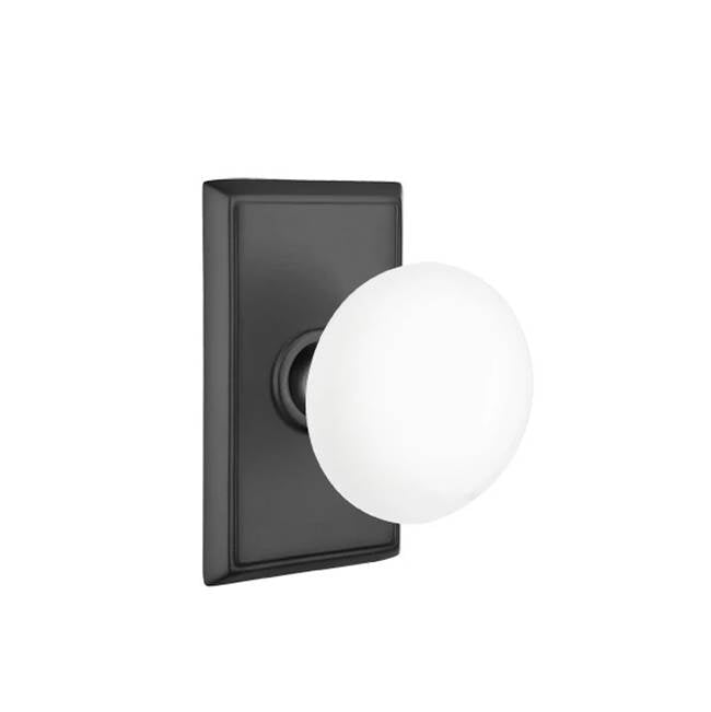 Emtek - Concealed, Passage, Rectangular Rosette, Ice White Knob, US19 - Flat Black